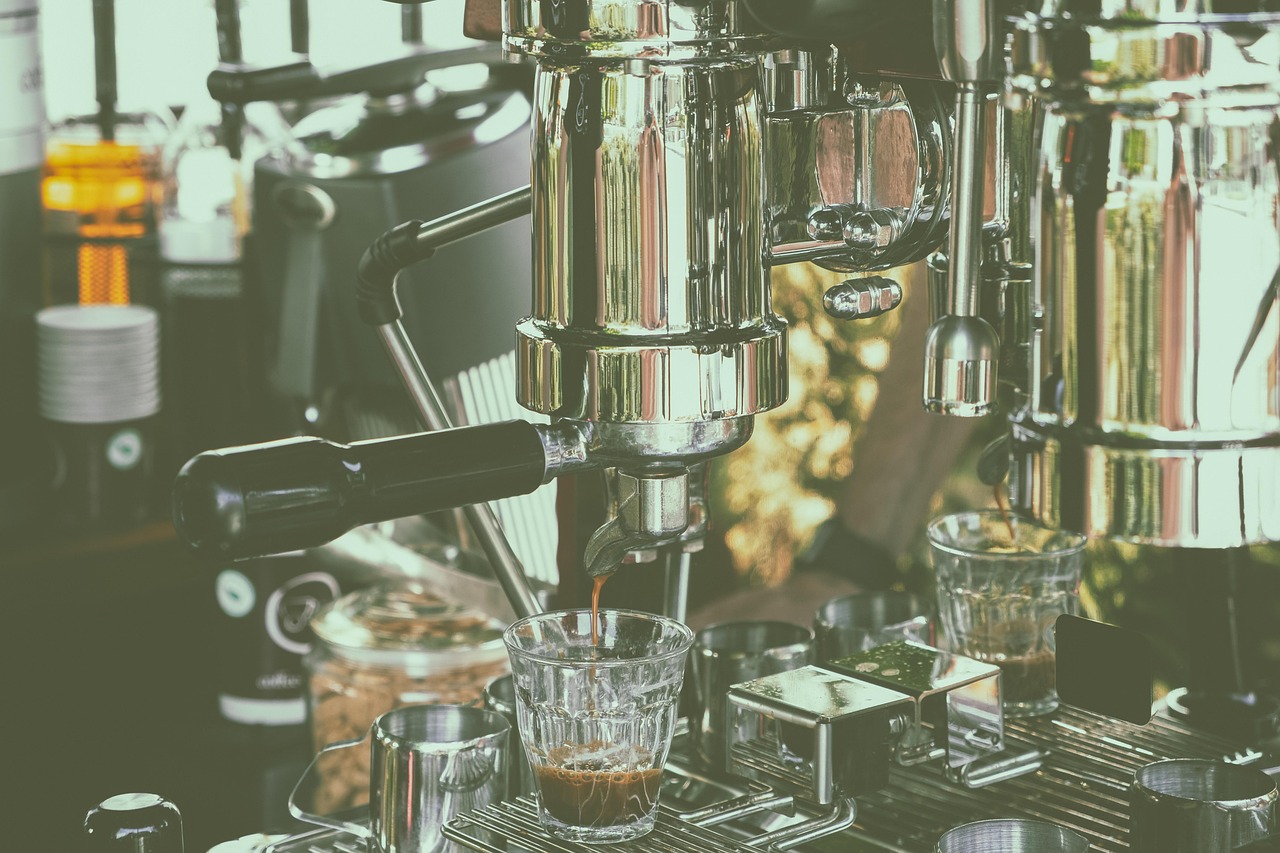 coffee machine, coffee, reflection