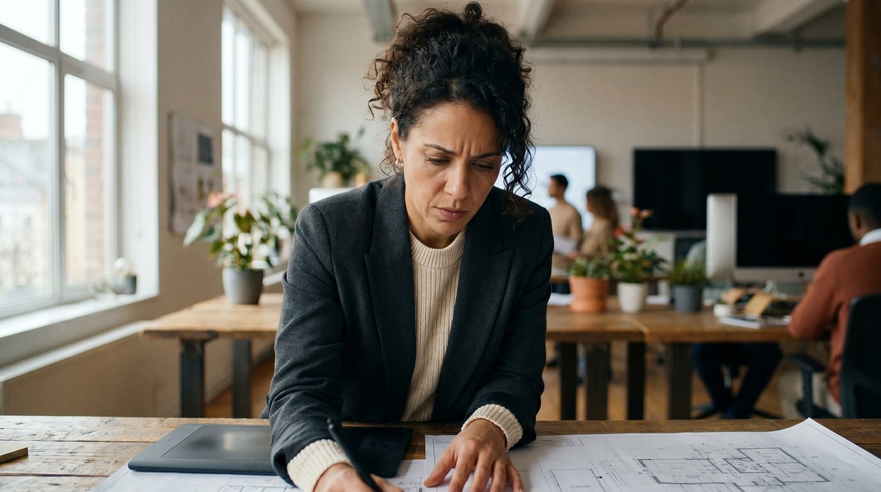 woman, architecture, desk